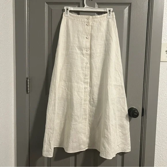 Paris Atelier & Other Stories Cream Button-Front A-Line Linen Skirt - Picture 1 of 9